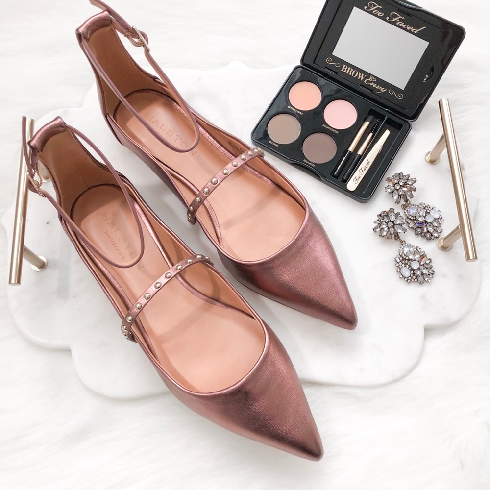 Halston Heritage Metallic Leather Studded Flats